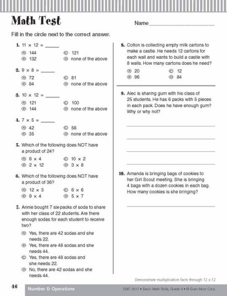 Basic Math Skills, Grade 4 Teacher Resource