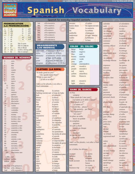 Spanish Vocabulary: a QuickStudy Laminated Reference Guide