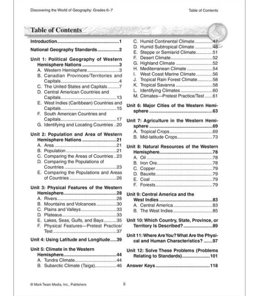 Discovering the World of Geography, Grades 6 - 7: Includes Selected National Geography Standards