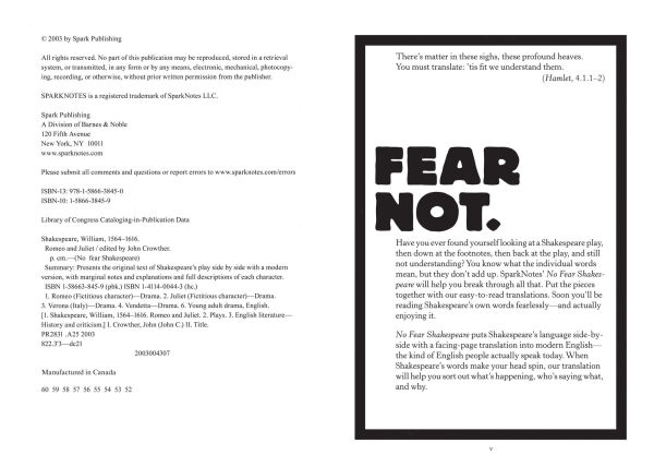Romeo and Juliet: No Fear Shakespeare Side-by-Side Plain English