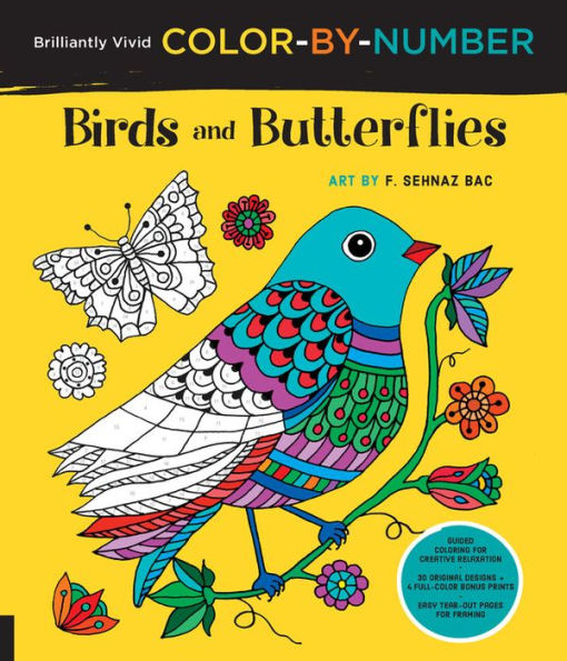 Brilliantly Vivid Color-by-Number: Birds and Butterflies: Guided coloring for creative relaxation--30 original designs + 4 full-color bonus prints--Easy tear-out pages for framing