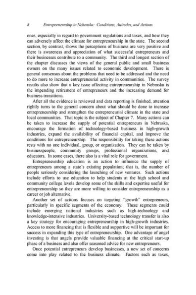 Entrepreneurship in Nebraska: Conditions, Attitudes, and Actions