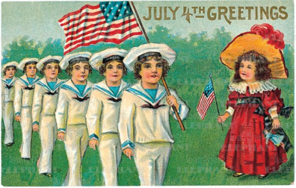 Children W/ USA Flag - Greeting Card