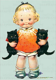 Title: Little Girl with Kittens - Birthday Greeting Card, Author: D. Tempest