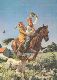 Title: Boy & Girl Riding Horse - Birthday Greeting Card, Author: Harry Anderson