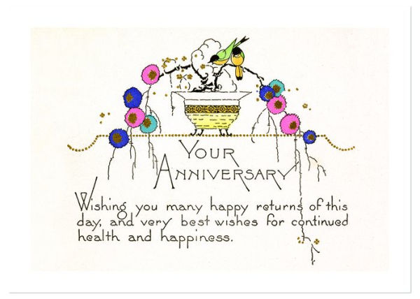 Elegant Birds and Flowers of the 1930s Anniversary Greeting Card