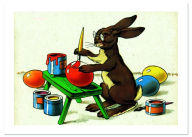 Title: The Easter Rabbit Painting Eggs Easter Greeting Card, Author: Laughing Elephant