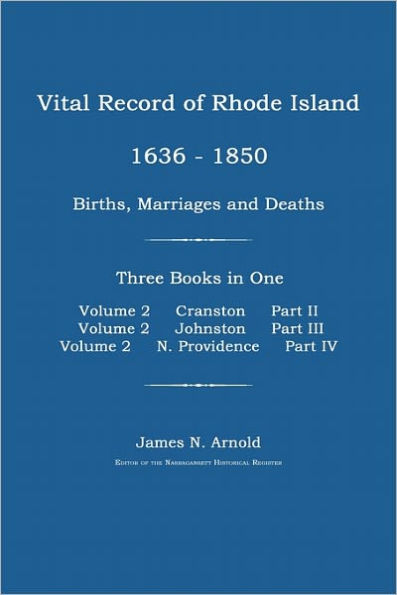 Vital Record of Rhode Island 1636-1850: Births, Marriages and Deaths: Cranston, Johnston, and North Providence, Rhode Island