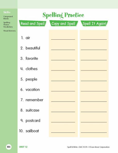 Skill Sharpeners: Spell & Write, Grade 3 Workbook