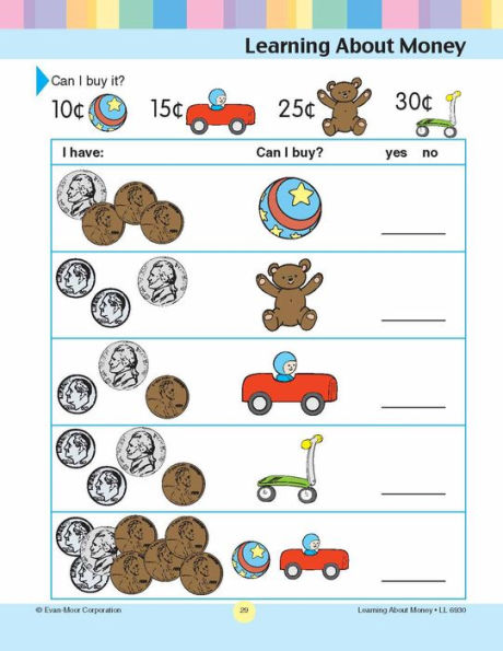 Learning Line: Learning About Money, Grade 1 Workbook