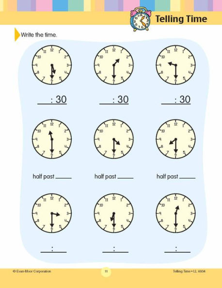 Learning Line: Telling Time, Grade 1 - 2 Workbook