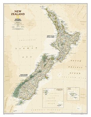 National Geographic: New Zealand Executive Wall Map (23.5 x 30.25 inches)