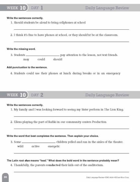 Daily Language Review, Grade 6 Student Edition Workbook