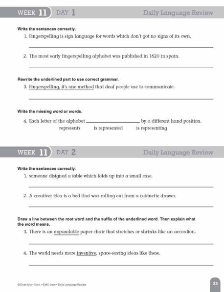 Daily Language Review, Grade 6 Student Edition Workbook