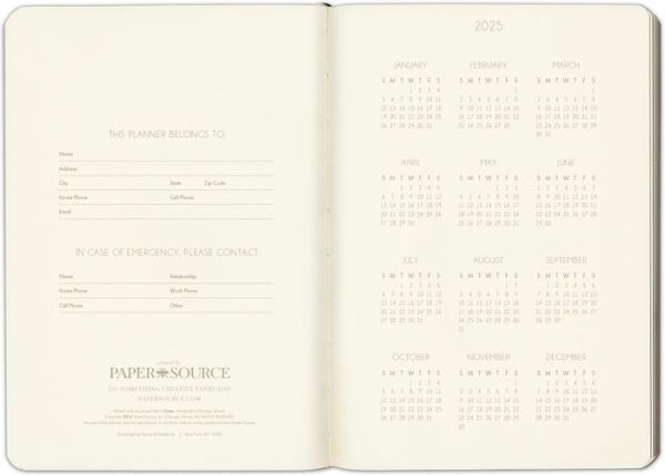 2025 Paper Source Black 12M Monthly Pocket Planner