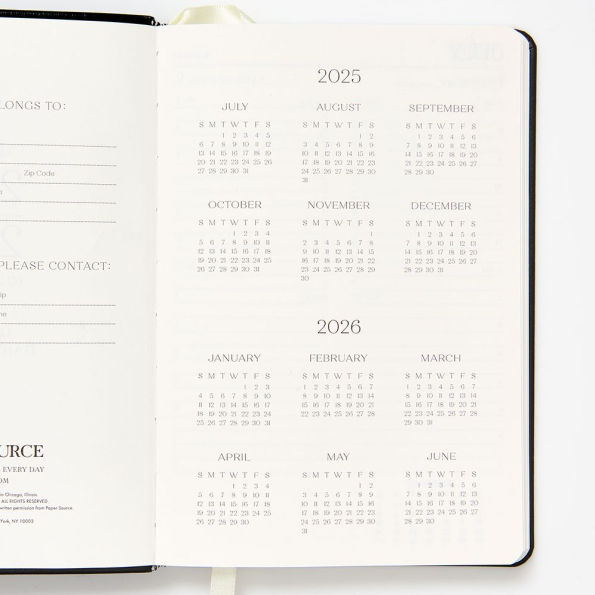 2025-2026 Paper Source Black Leather 12-Month Daily Planner July 2025 - June 2026
