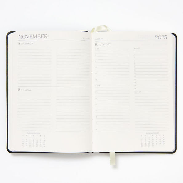 2025-2026 Paper Source Black Leather 12-Month Daily Planner July 2025 - June 2026