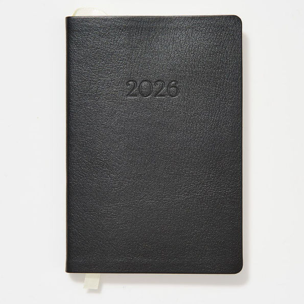 2025-2026 Paper Source Black Leather 18-Month Weekly Pocket Planner