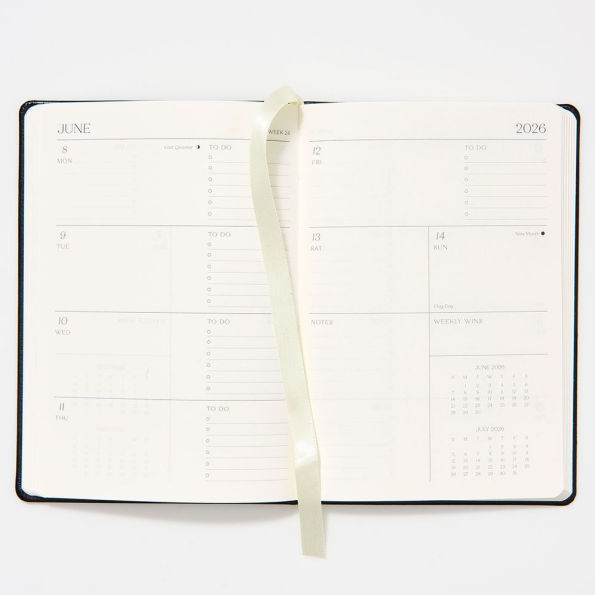2025-2026 Paper Source Black Leather 18-Month Weekly Pocket Planner