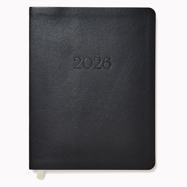 2025-2026 Paper Source Black Leather 18-Month Weekly Desk Planner