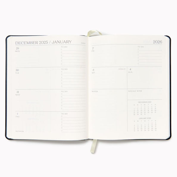 2025-2026 Paper Source Black Leather 18-Month Weekly Desk Planner