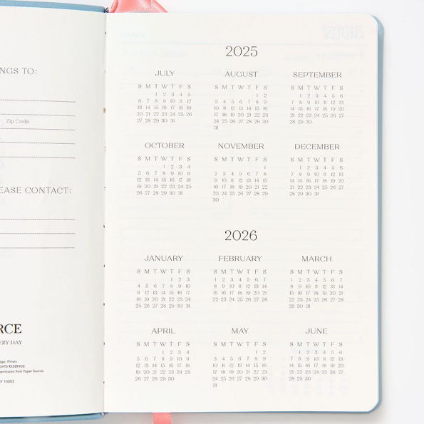 2025-2026 Paper Source Light Blue Leather 12-Month Daily Planner July 2025 - June 2026