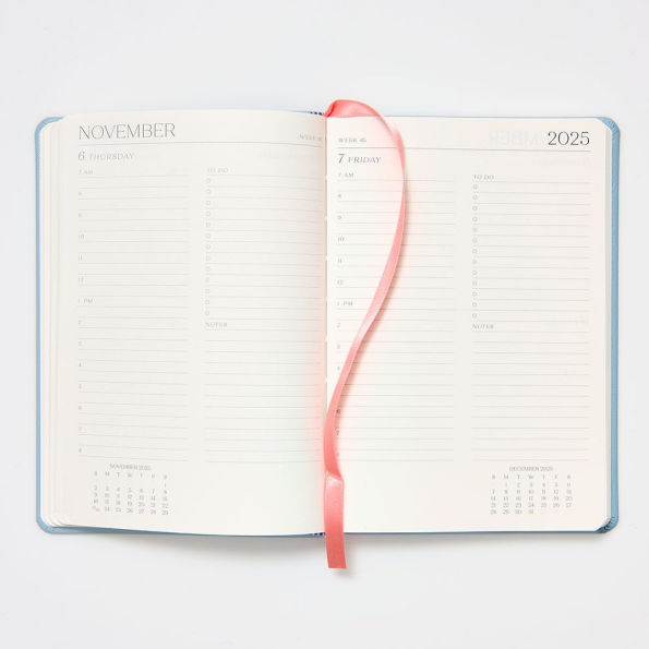 2025-2026 Paper Source Light Blue Leather 12-Month Daily Planner July 2025 - June 2026