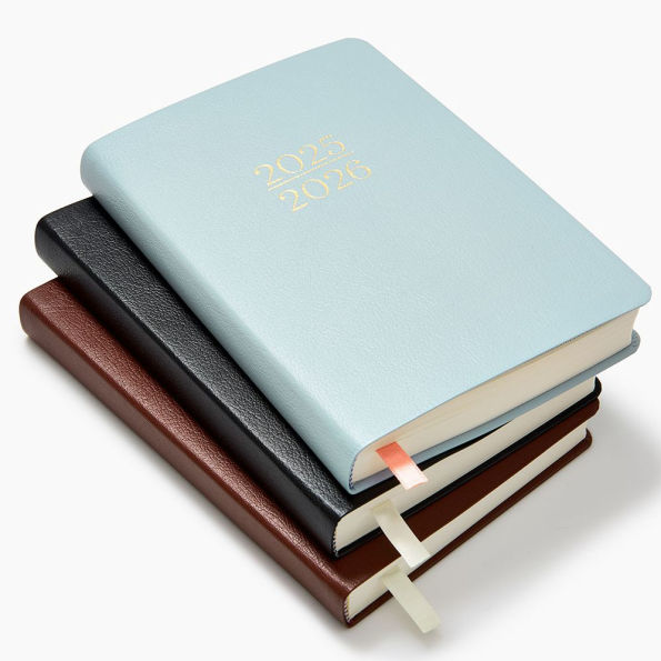 2025-2026 Paper Source Light Blue Leather 12-Month Daily Planner July 2025 - June 2026