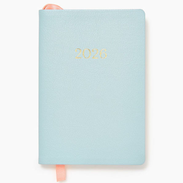 2025-2026 Paper Source Light Blue Leather 18-Month Weekly Pocket Planner