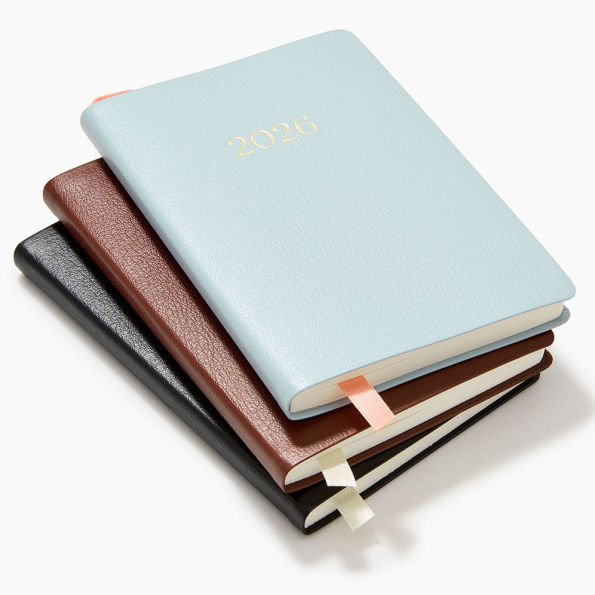 2025-2026 Paper Source Light Blue Leather 18-Month Weekly Pocket Planner