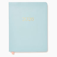 Title: 2025-2026 Paper Source Light Blue Leather 18-Month Weekly Desk Planner