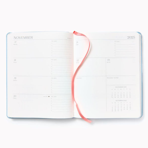 2025-2026 Paper Source Light Blue Leather 18-Month Weekly Desk Planner