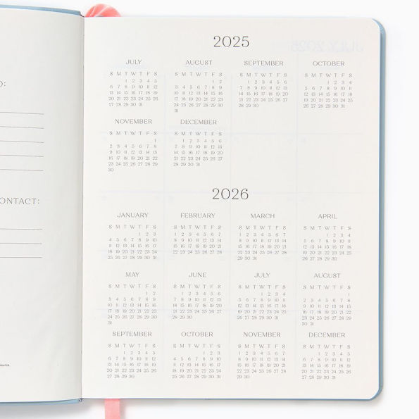 2025-2026 Paper Source Light Blue Leather 18-Month Weekly Desk Planner