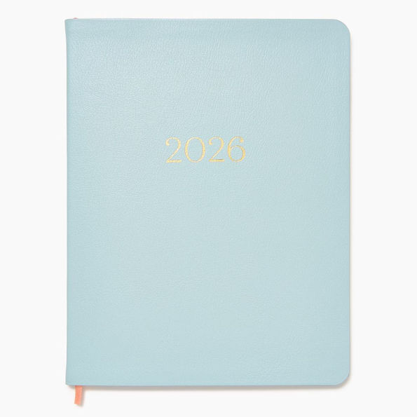 2025-2026 Paper Source Light Blue Leather 18-Month Monthly Desk Planner