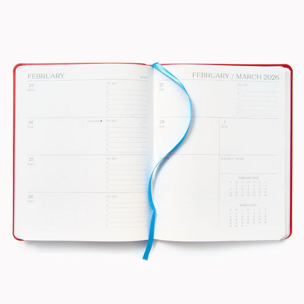 2025-2026 Paper Source Red Leather 18-Month Weekly Desk Planner