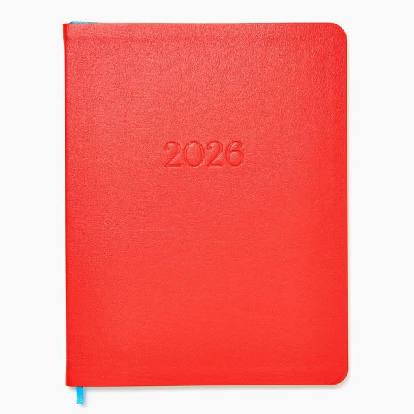2025-2026 Paper Source Red Leather 18-Month Monthly Desk Planner