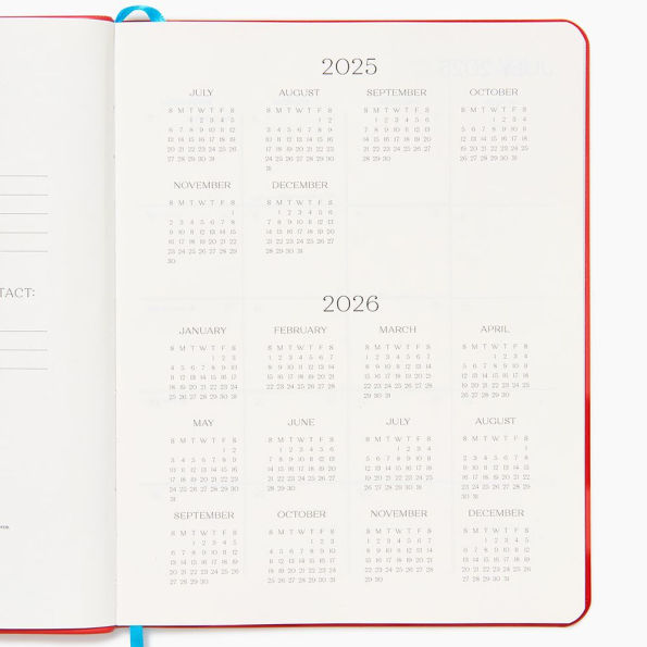 2025-2026 Paper Source Red Leather 18-Month Monthly Desk Planner