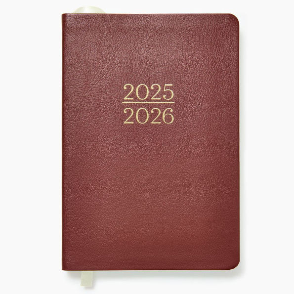 2025-2026 Paper Source Maroon Leather 12-Month Daily Planner July 2025 - June 2026