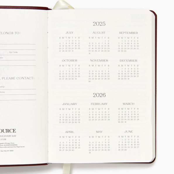 2025-2026 Paper Source Maroon Leather 12-Month Daily Planner July 2025 - June 2026