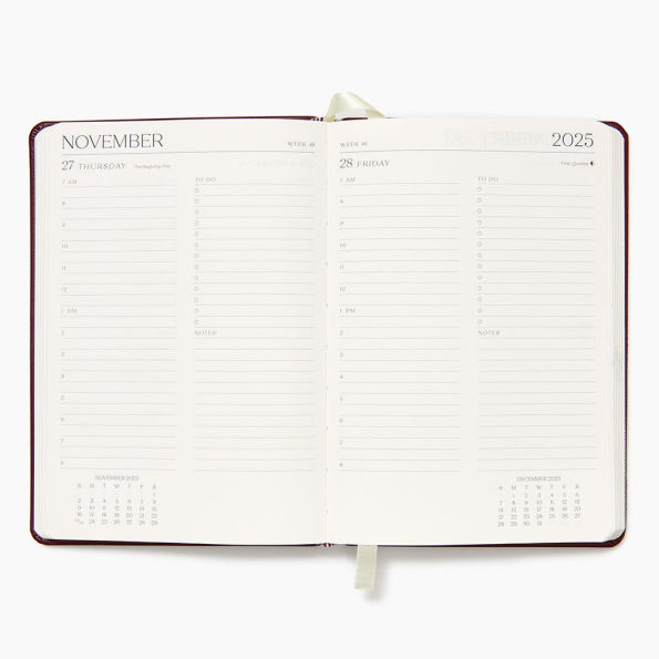 2025-2026 Paper Source Maroon Leather 12-Month Daily Planner July 2025 - June 2026