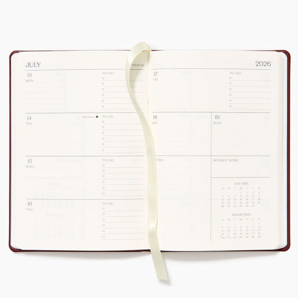 2025-2026 Paper Source Maroon Leather 18-Month Weekly Pocket Planner