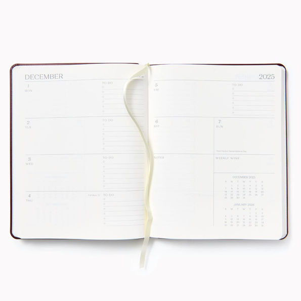 2025-2026 Paper Source Maroon Leather 18-Month Weekly Desk Planner