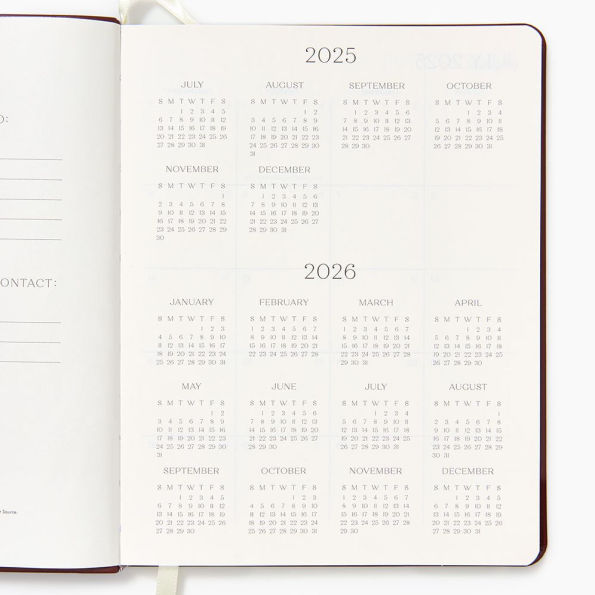 2025-2026 Paper Source Maroon Leather 18-Month Weekly Desk Planner