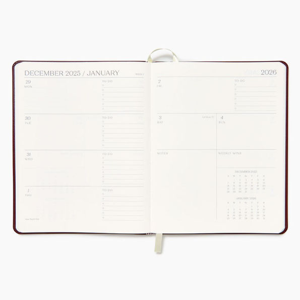 2025-2026 Paper Source Maroon Leather 18-Month Weekly Desk Planner