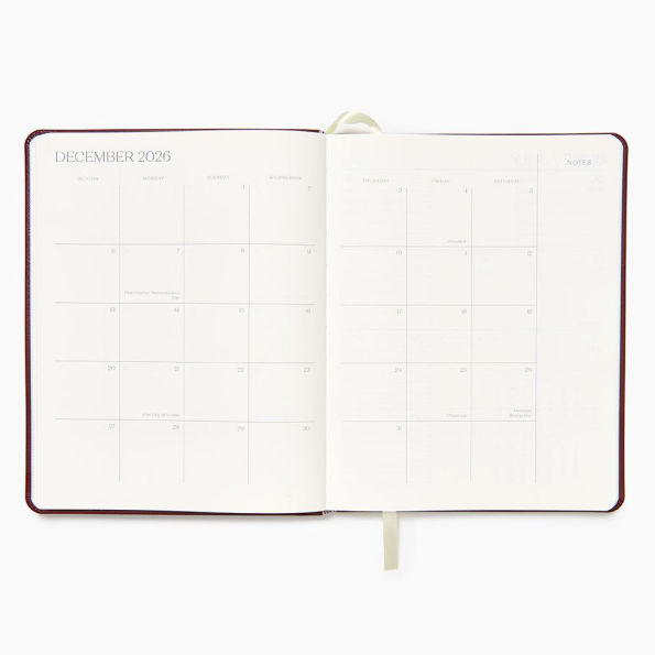 2025-2026 Paper Source Maroon Leather 18-Month Weekly Desk Planner