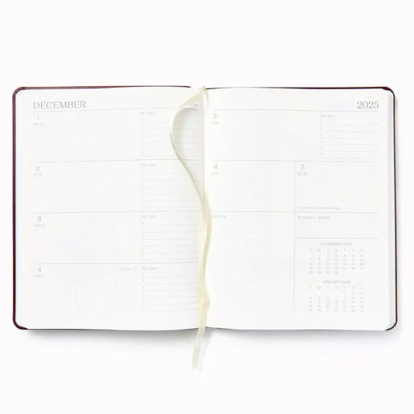 2025-2026 Paper Source Maroon Leather 18-Month Weekly Desk Planner