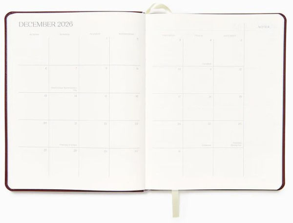 2025-2026 Paper Source Maroon Leather 18-Month Weekly Desk Planner