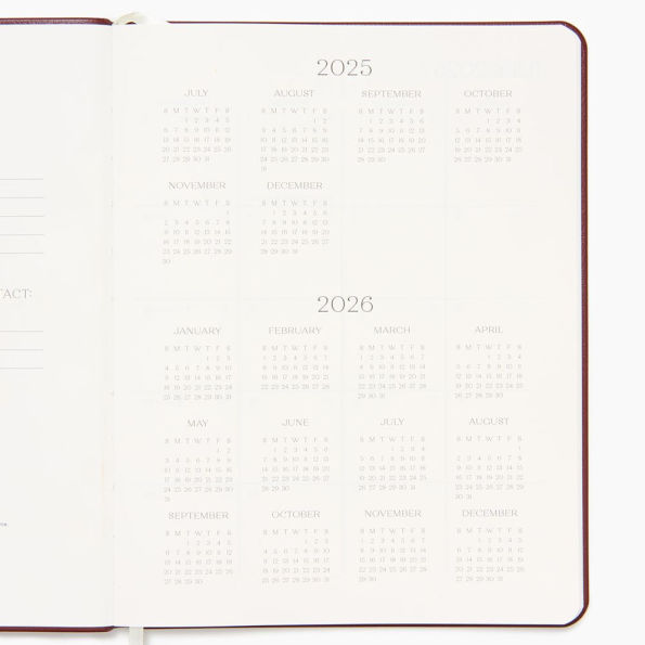 2025-2026 Paper Source Maroon Leather 18-Month Monthly Desk Planner