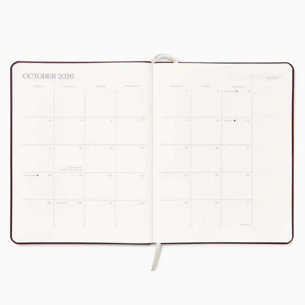 2025-2026 Paper Source Maroon Leather 18-Month Monthly Desk Planner
