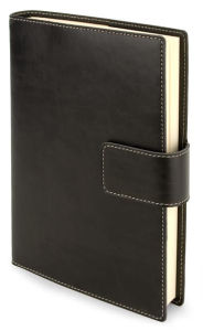 Title: Black Bonded Italian Leather Tab Snap Lined Journal (8.9